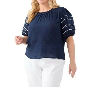 Sharagano Top Women’s Puff Sleeve Short Sleeve Gauze Scallop Sleeve PXL
